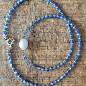 Freshwater pearl glass beaded necklace